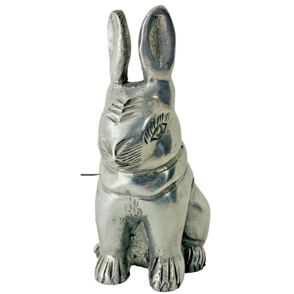 Vintage Pewter Bunny Rabbit Figurine Easter Silver Tone Heavy 4" tall - Picture 9 of 16